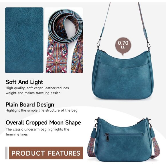 Women's Peacock Blue Imported Leather Crossbody With Adjustable Strap Handbag - Picture 5 of 6